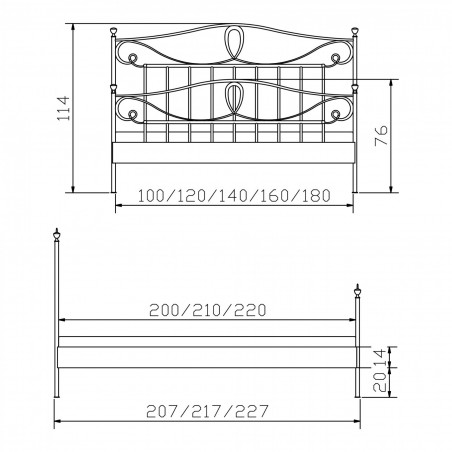 Lit en fer Romantic croquis