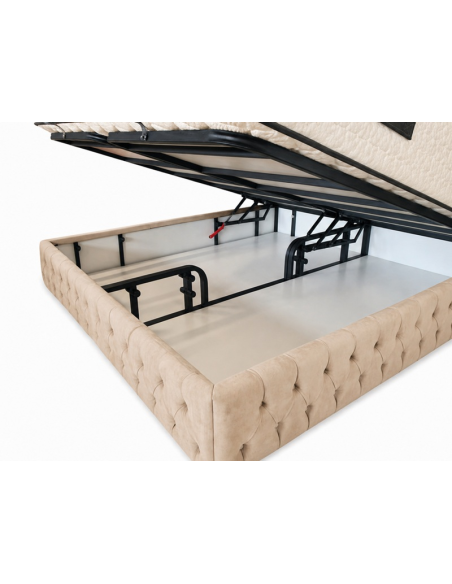 Lit boxspring Bâle beige avec coffre de rangement